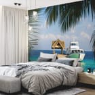 Miniatura fototapety Relaks na molo z łodzią we wnętrzu sypialni