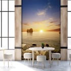 Miniatura fototapety Zachód słońca nad spokojnym morzem we wnętrzu kawiarni
