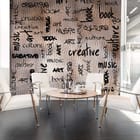 Miniatura fototapety Typograficzne napisy na drewnie we wnętrzu biura