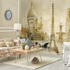 Miniatura fototapety Paryż z Wieżą Eiffla i zabytkami we wnętrzu salonu