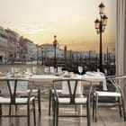 Miniatura fototapety Kamienice przy nabrzeżu o zachodzie we wnętrzu kuchni