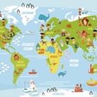 Miniatura fototapety Mapa świata dla dzieci z postaciami
