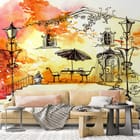 Miniatura fototapety Taras z latarniami i stolikiem we wnętrzu salonu