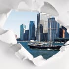 Miniatura fototapety Żaglowiec i wieżowce w 3D