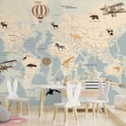 Miniatura fototapety Mapa świata z ilustracjami zwierząt - aranżacja w pokoju dziecka
