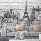 Miniatura fototapety Paryska Wieża Eiffla w szkicowym stylu - aranżacja w salonie