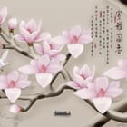 Miniatura fototapety Magnolie na gałęzi z chińskimi znakami