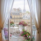 Miniatura fototapety Balkon z kwiatami i widokiem