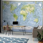 Miniatura fototapety Mapa świata z kontynentami i oceanami we wnętrzu pokoju nastolatka