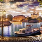 Miniatura fototapety Łodzie przy nabrzeżu nocą