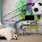 Miniatura fototapety Piłka nożna na tle graffiti - aranżacja w pokoju nastolatka
