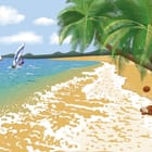 Miniatura fototapety Plaża z Palmami i Błękitnym Morzem