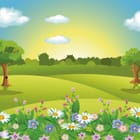 Miniatura fototapety Łąka z kwiatami i drzewami