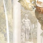 Miniatura fototapety Miejski mural z fontanną i rzeźbami - jakość wydruku i struktura materiału