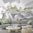 Miniatura fototapety Białe Orchidee na Abstrakcyjnym Tle - aranżacja w salonie