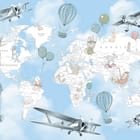 Miniatura fototapety Mapa świata z samolotami i balonami
