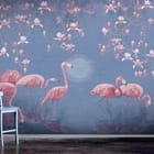 Miniatura fototapety Flamingi wśród kwitnących magnolii - aranżacja w przedpokoju