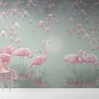 Miniatura fototapety Flamingi w wodzie z magnoliami - aranżacja w przedpokoju