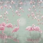 Miniatura fototapety Flamingi w wodzie z magnoliami