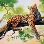Miniatura fototapety Leopard na gałęzi wśród liści