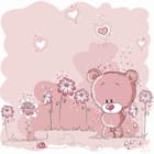 Miniatura fototapety Rysunkowy miś wśród kwiatów