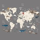 Miniatura fototapety Mapa świata z samolotami i balonami