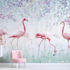Miniatura fototapety Flamingi wśród roślinności - aranżacja w pokoju dziecka