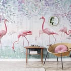 Miniatura fototapety Flamingi wśród roślinności - aranżacja w salonie
