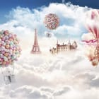 Miniatura fototapety Balony nad chmurami z wieżą Eiffla