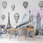 Miniatura fototapety Zabytki i Balony w Ilustracji - aranżacja w biurze