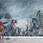 Miniatura fototapety Tropikalne liście z papugą - aranżacja w przedpokoju