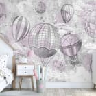 Miniatura fototapety Balony na ogrzane powietrze w chmurach - aranżacja w pokoju dziecka