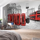 Miniatura fototapety Czerwone budki w Londynie - aranżacja w sypialni