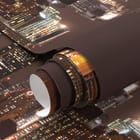 Miniatura fototapety Nocna panorama z wieżowcami - realne zdjęcie w rolce