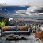 Miniatura fototapety Panorama miasta z wieżowcami - aranżacja w salonie