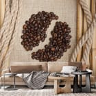 Miniatura fototapety Ziarna kawy na jasnej tkaninie we wnętrzu salonu