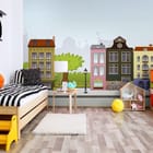 Miniatura fototapety Kolorowe kamienice w spokojnej okolicy - aranżacja w pokoju dziecka