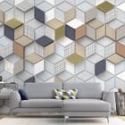 Miniatura fototapety Geometryczny wzór z sześcianów - aranżacja w salonie