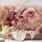 Miniatura fototapety Kwiaty maku na pastelowej łące we wnętrzu salonu