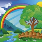 Miniatura fototapety Drzewo i tęcza w bajkowym krajobrazie