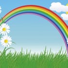 Miniatura fototapety Tęcza nad kwiecistą łąką