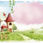 Miniatura fototapety Bajkowe domki na zielonej łące