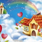 Miniatura fototapety Fantazyjny domek na chmurze