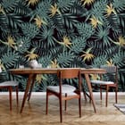 Miniatura fototapety Tropikalne liście i kwiaty - aranżacja w kuchni