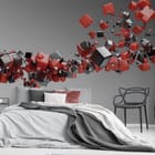 Miniatura fototapety Czerwone i czarne sześciany 3D we wnętrzu sypialni