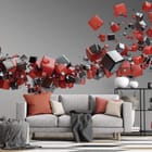 Miniatura fototapety Czerwone i czarne sześciany 3D we wnętrzu salonu