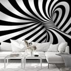 Miniatura fototapety Czarno-białe spiralne wzory 3D we wnętrzu salonu