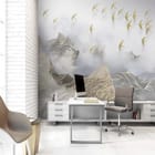 Miniatura fototapety Abstrakcyjne złote góry i ptaki - aranżacja w biurze