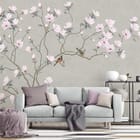 Miniatura fototapety Gałąź magnolii z kwiatami - aranżacja w salonie