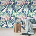 Miniatura fototapety Monstera w zieleni na jasnym tle - aranżacja w salonie